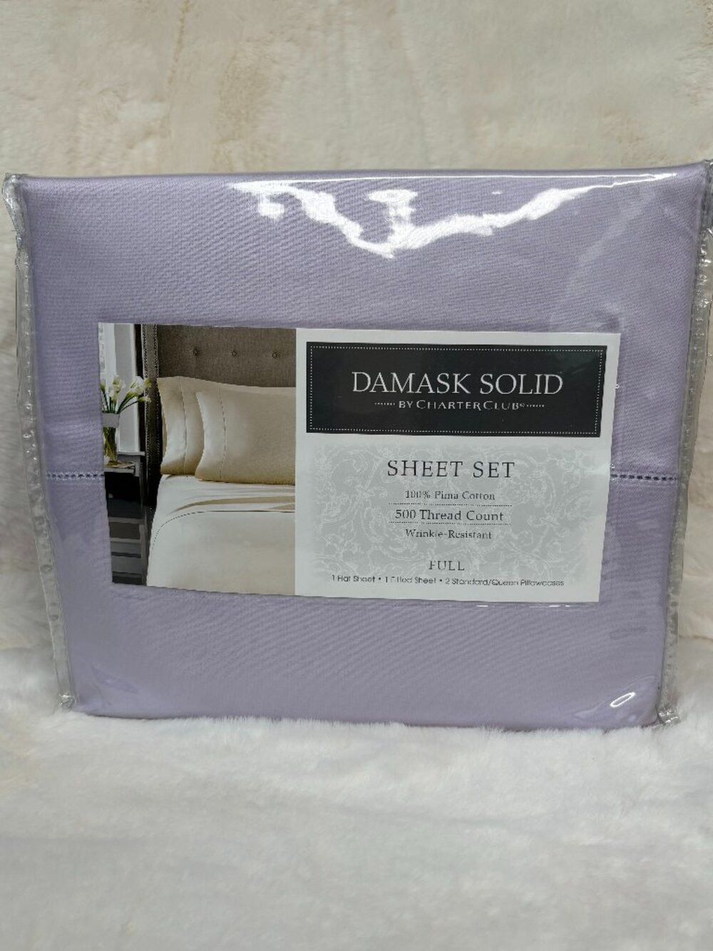 Charter Club Damask Solid 100% Pima Cotton Full Size 4 Piece Sheet Set (NWT)